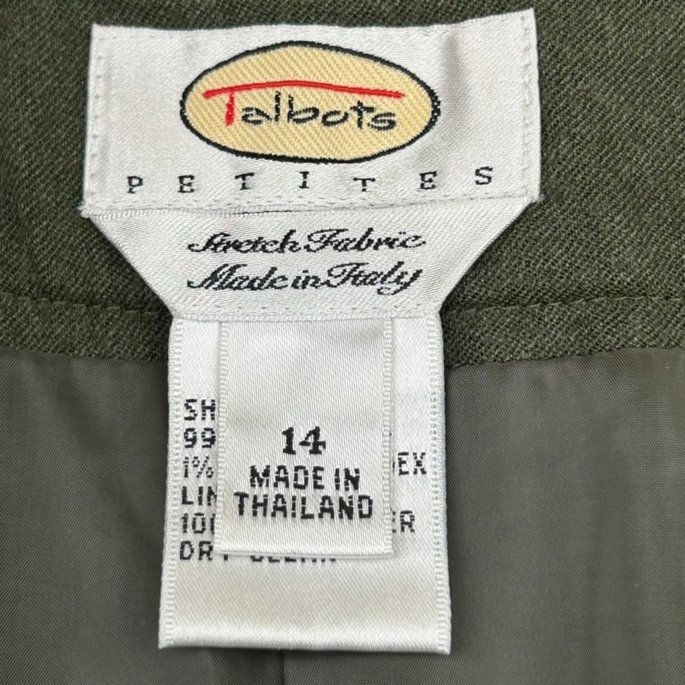 TALBOT'S Womens Italian Wool Lined Dress Pants Olive Green Stretch Size 14P - Picture 9 of 11